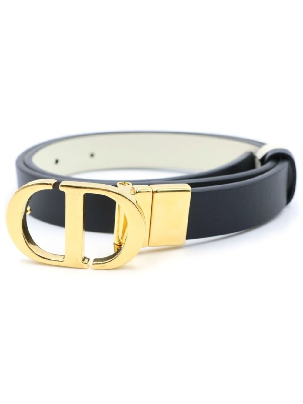 Dior CD Logo Buckle Leather Belt Gold Black White